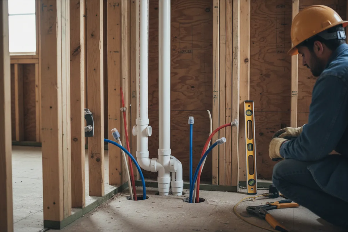 Drain and supply rough-in during Sump Pump Repair in Old Bethpage