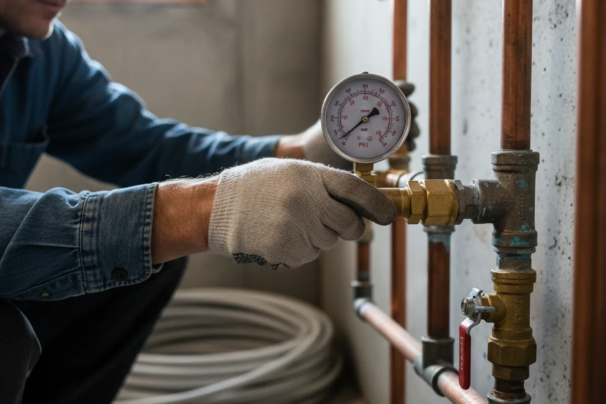 Pressure testing a repaired line during Water Line Repair in Old Bethpage